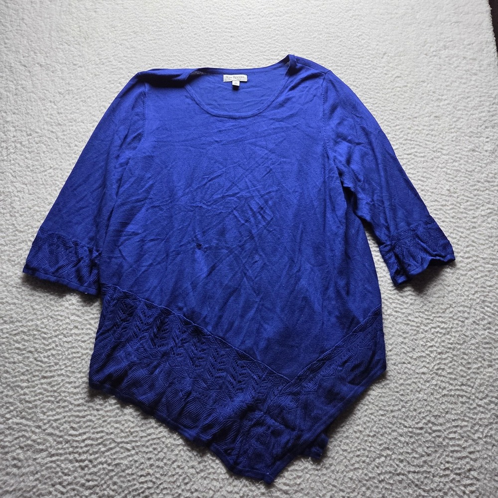 Kim Rogers Blouse Womens Plus 2X Blue Scoop Neck 3/4 Sleeve Lace Tunic Top